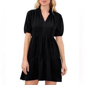 CeCe Tiered Ruffle Neck Dress Black